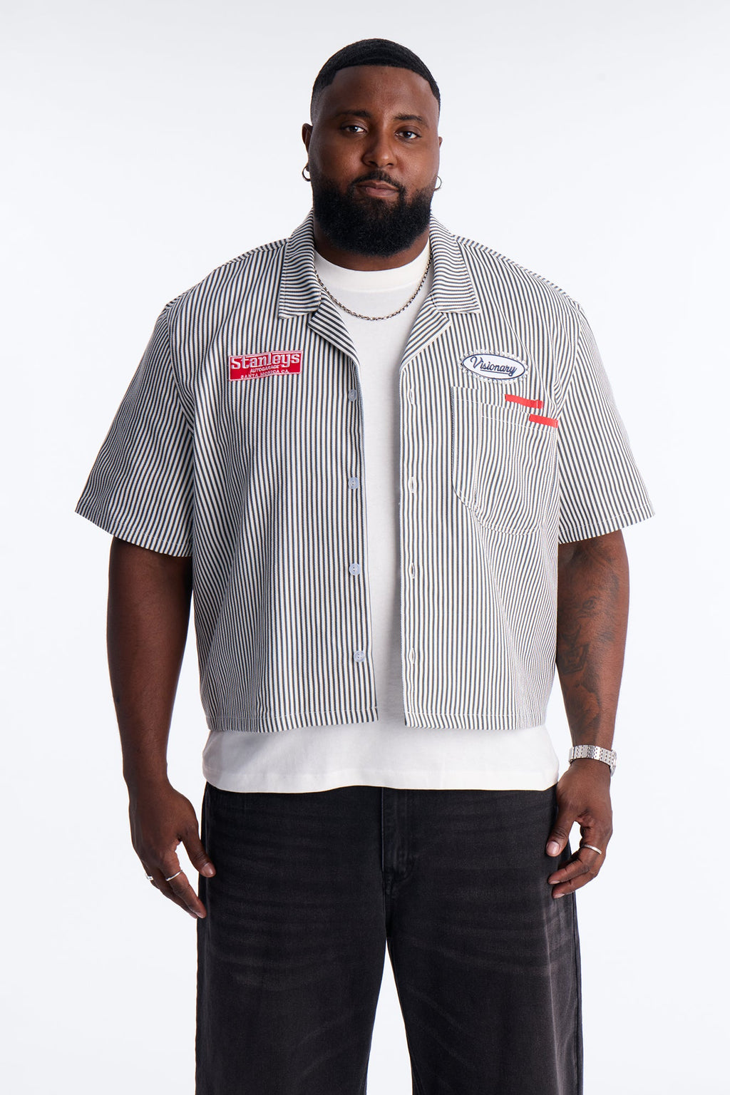 Cropped Pit Crew Mechanic Shirt - Black