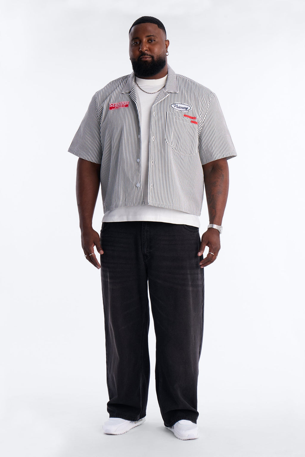 Cropped Pit Crew Mechanic Shirt - Black