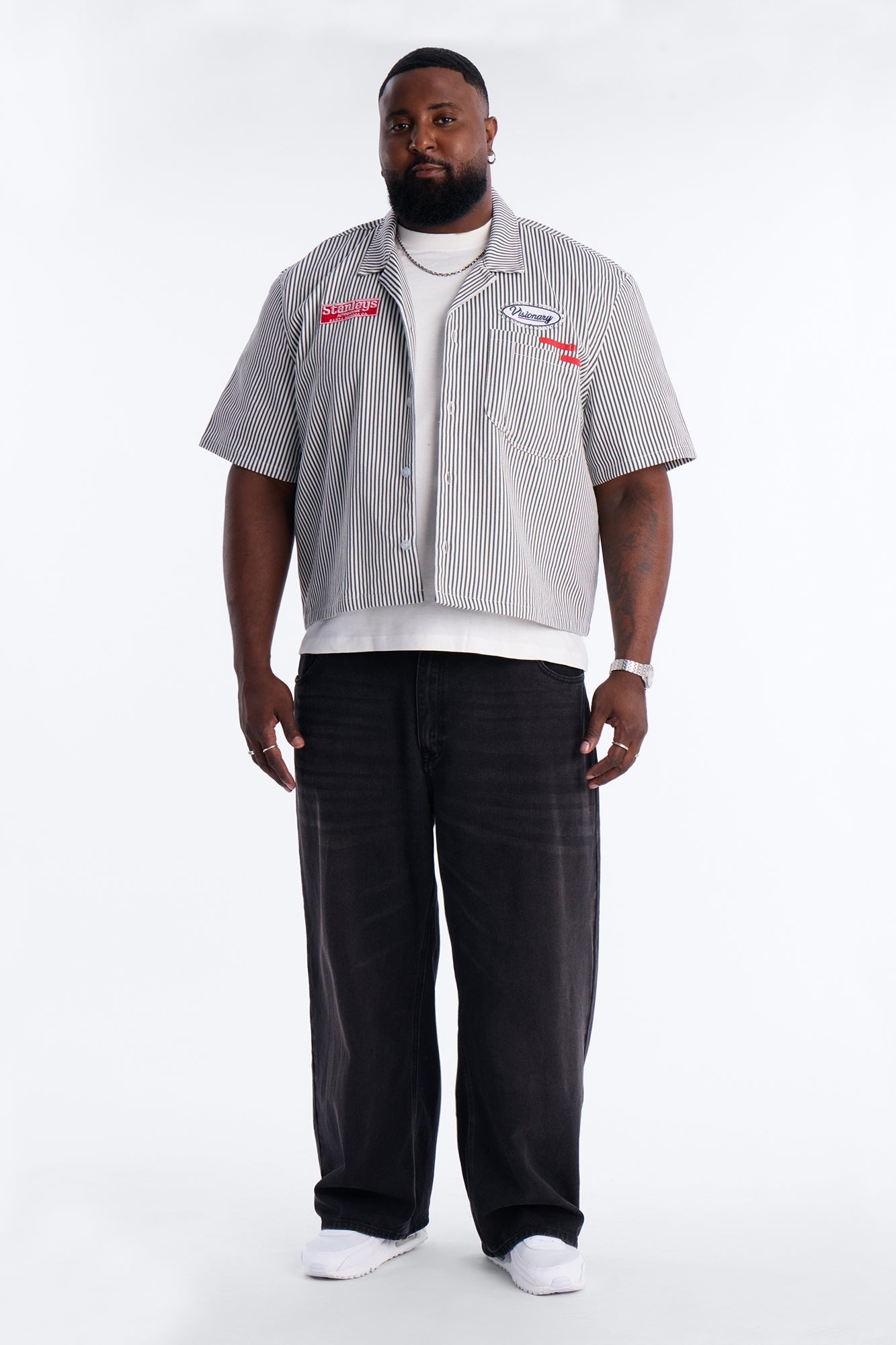 Cropped Pit Crew Mechanic Shirt - Black