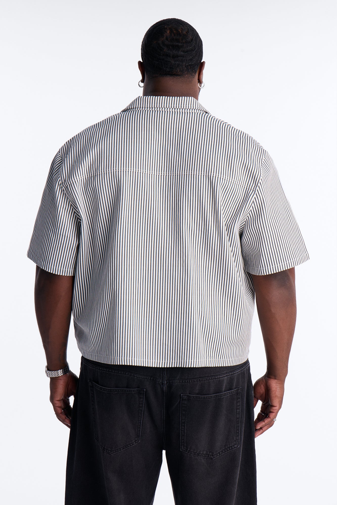 Cropped Pit Crew Mechanic Shirt - Black
