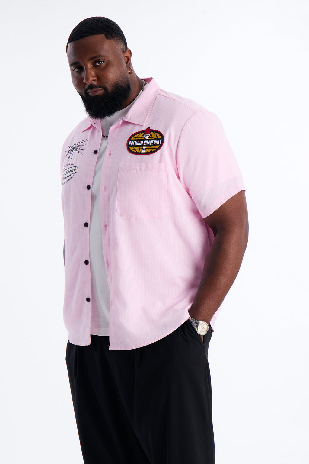 Cropped Overdrive Mode Striped Button Up Shirt - Pink