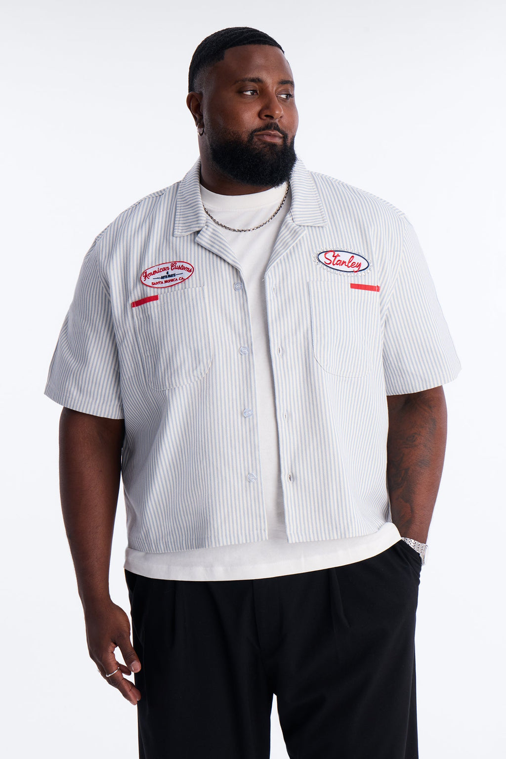Cropped Tune Up Mechanic Shirt - Blue