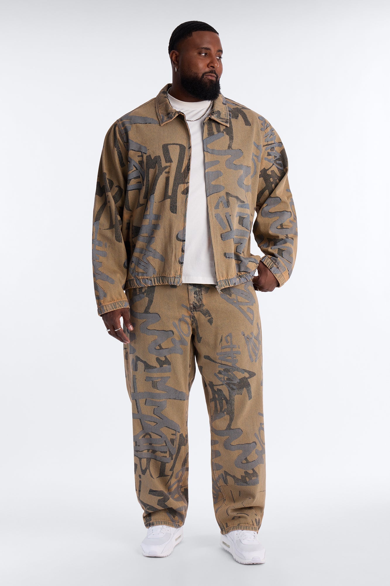 Vintage Graffiti Denim Bomber Jacket - Vintage Wash