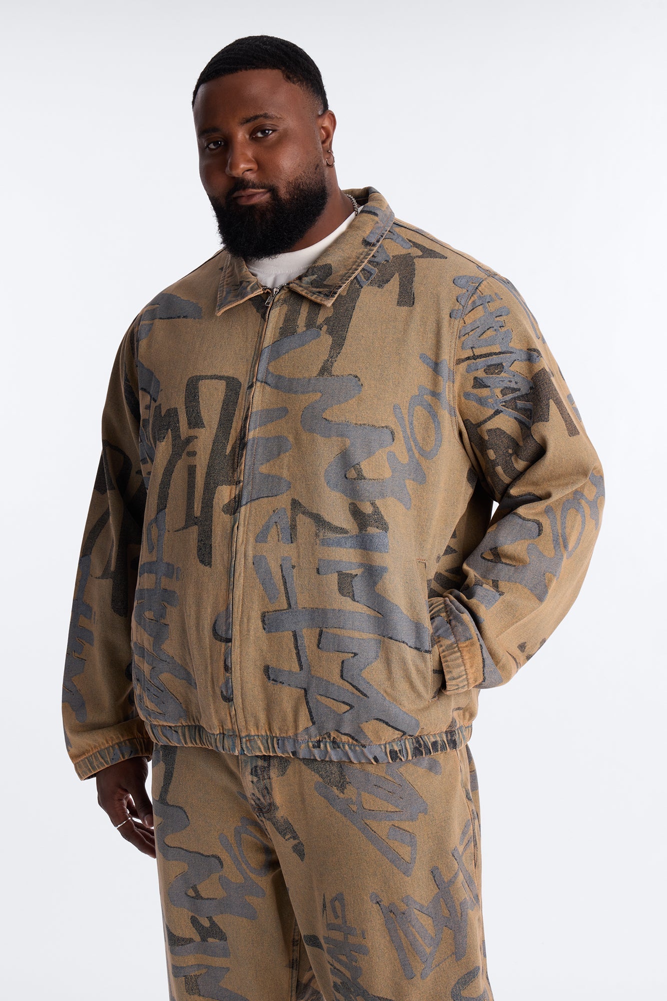 Vintage Graffiti Denim Bomber Jacket - Vintage Wash