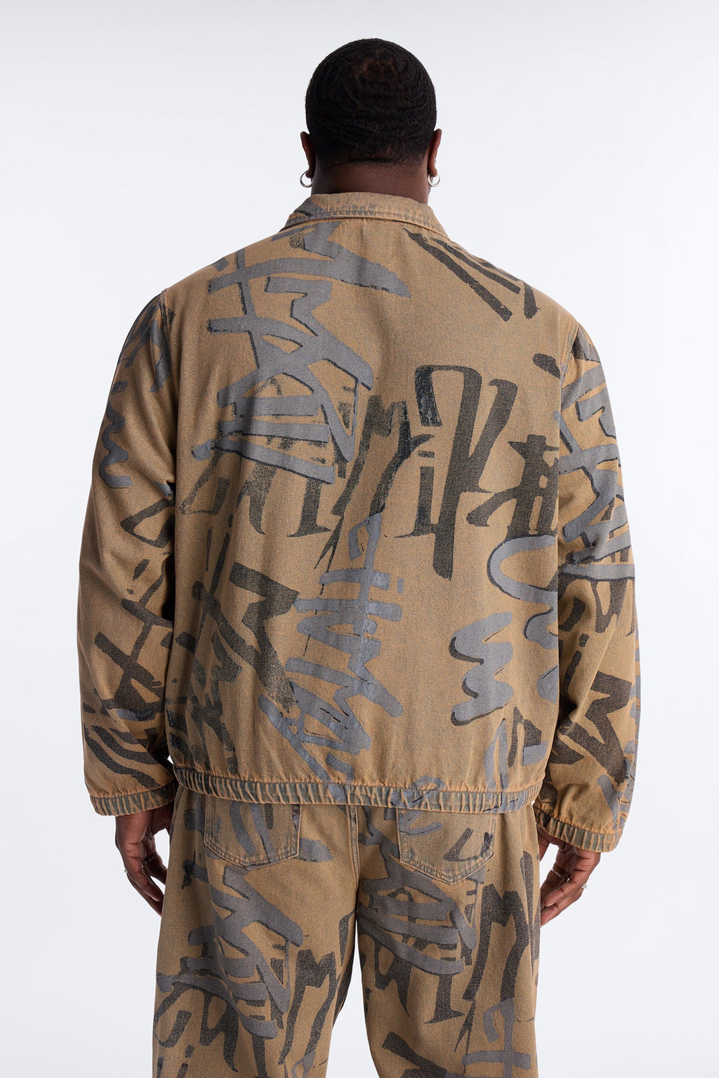 Vintage Graffiti Denim Bomber Jacket - Vintage Wash