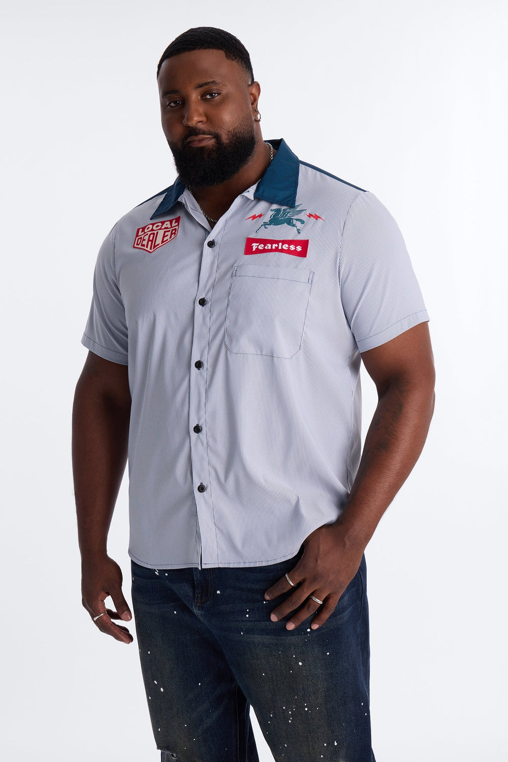 Local Dealer Striped Button Up Shirt - White