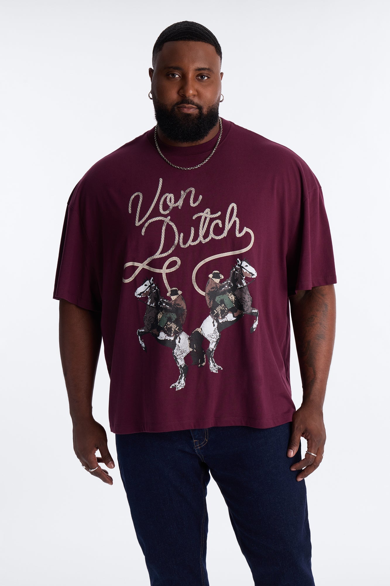 Von Dutch Cowboy Boxy Short Sleeve Tee - Burgundy