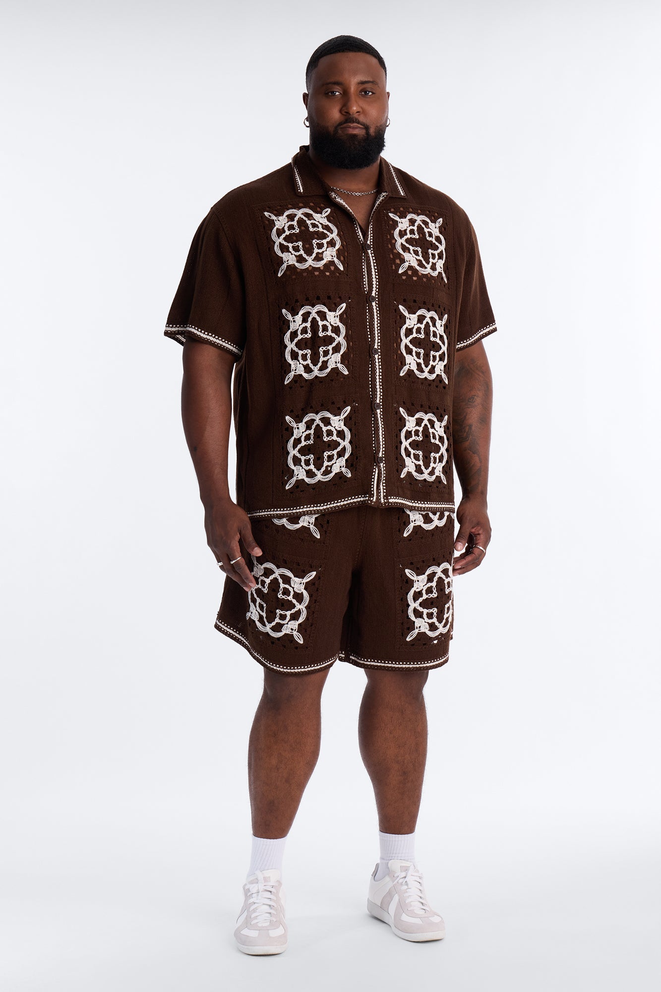 Lido Isle Crochet Button Up Shirt - Brown
