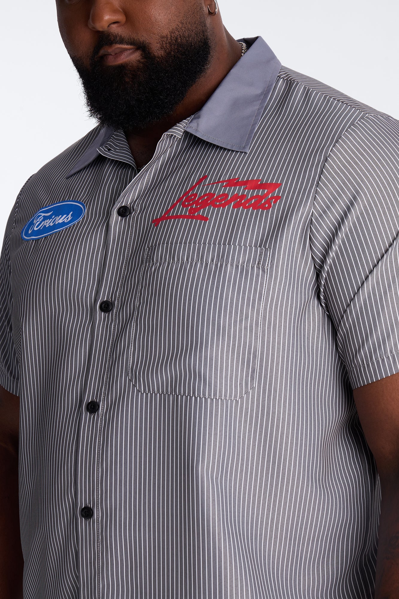 Cash Only Striped Button Up Shirt - Black