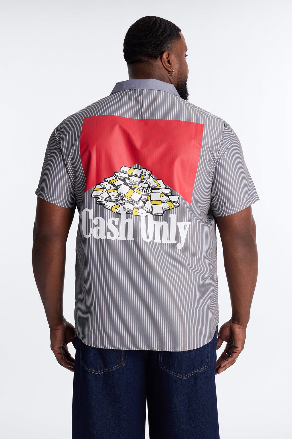 Cash Only Striped Button Up Shirt - Black