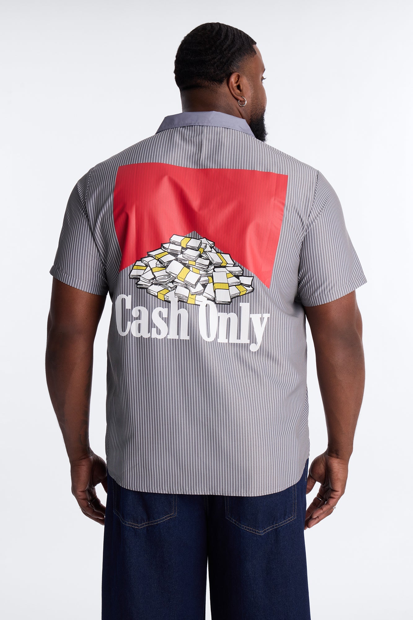 Cash Only Striped Button Up Shirt - Black