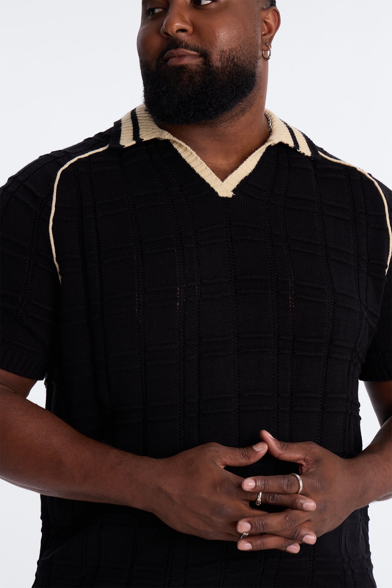 Relaxed Riviera Johnny Collar Knit Polo - Black