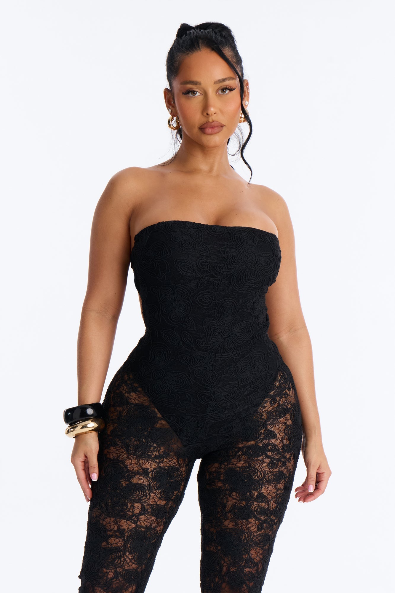 Natalia Lace Backless Flare Jumpsuit - Black