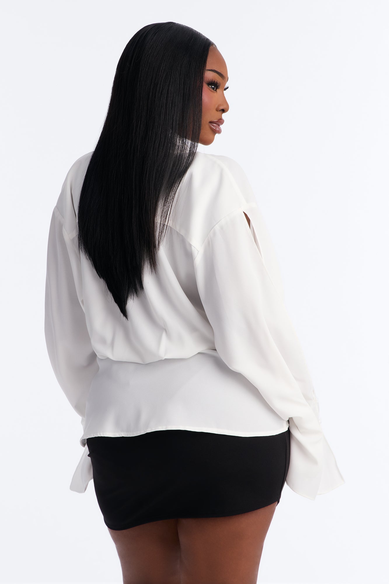 Just Like That Ruched V Neck Chiffon Blouse - White