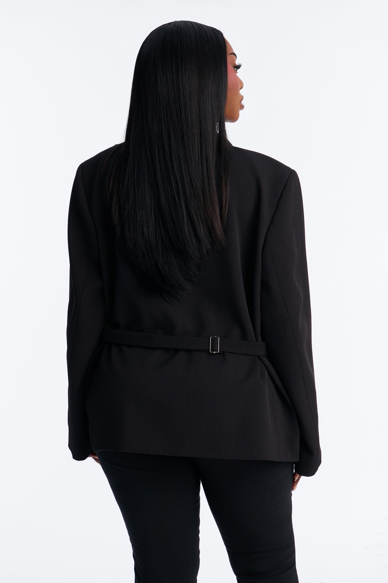 Always Elevated Adjustable Belted Blazer - Black