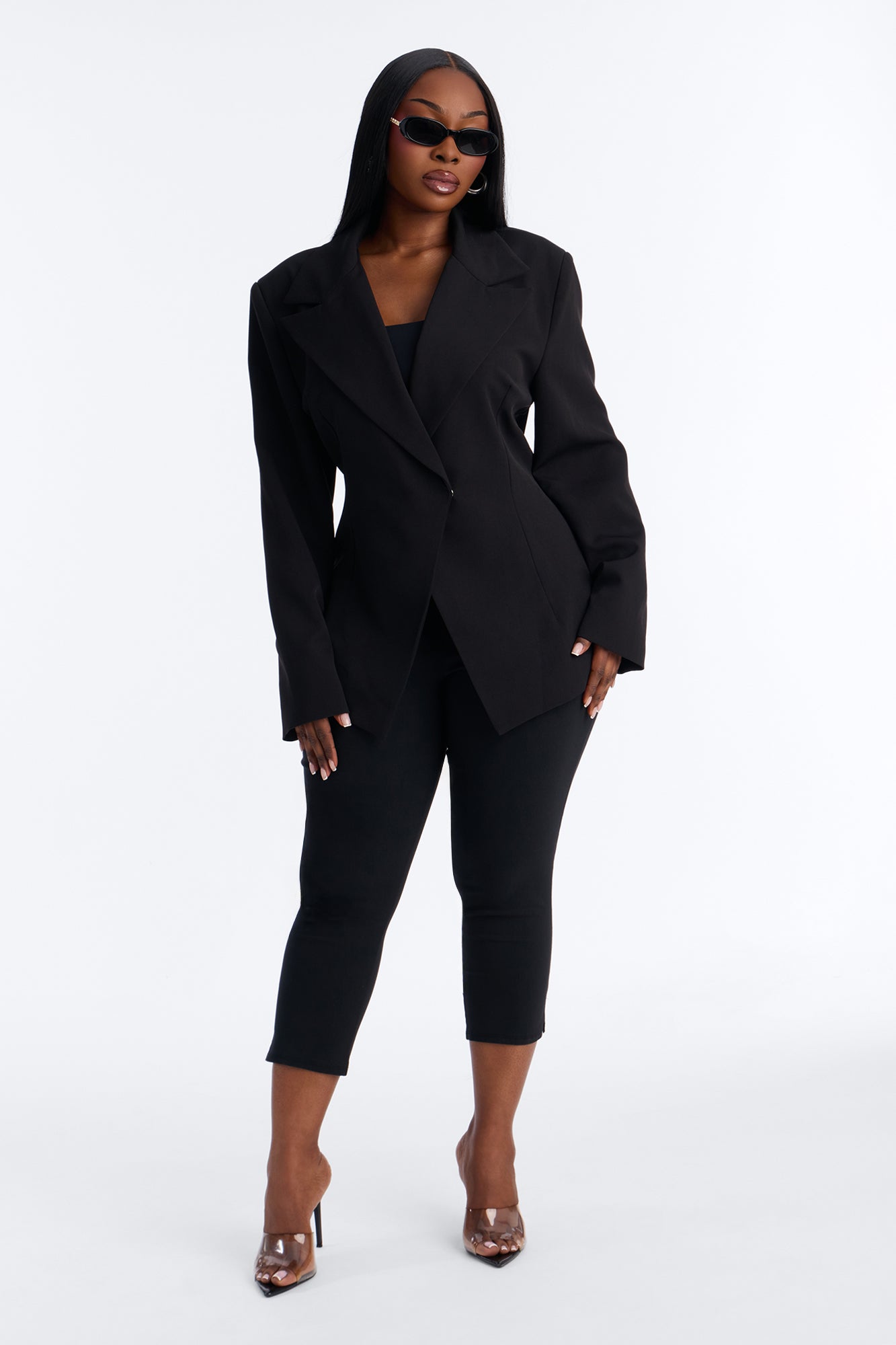 Always Elevated Adjustable Belted Blazer - Black