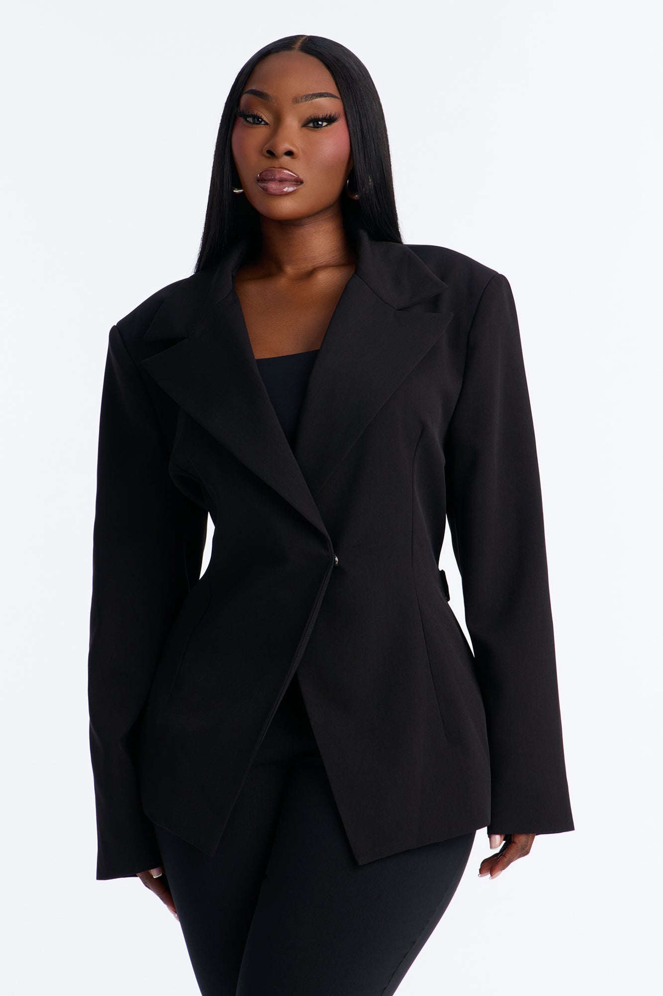 Always Elevated Adjustable Belted Blazer - Black