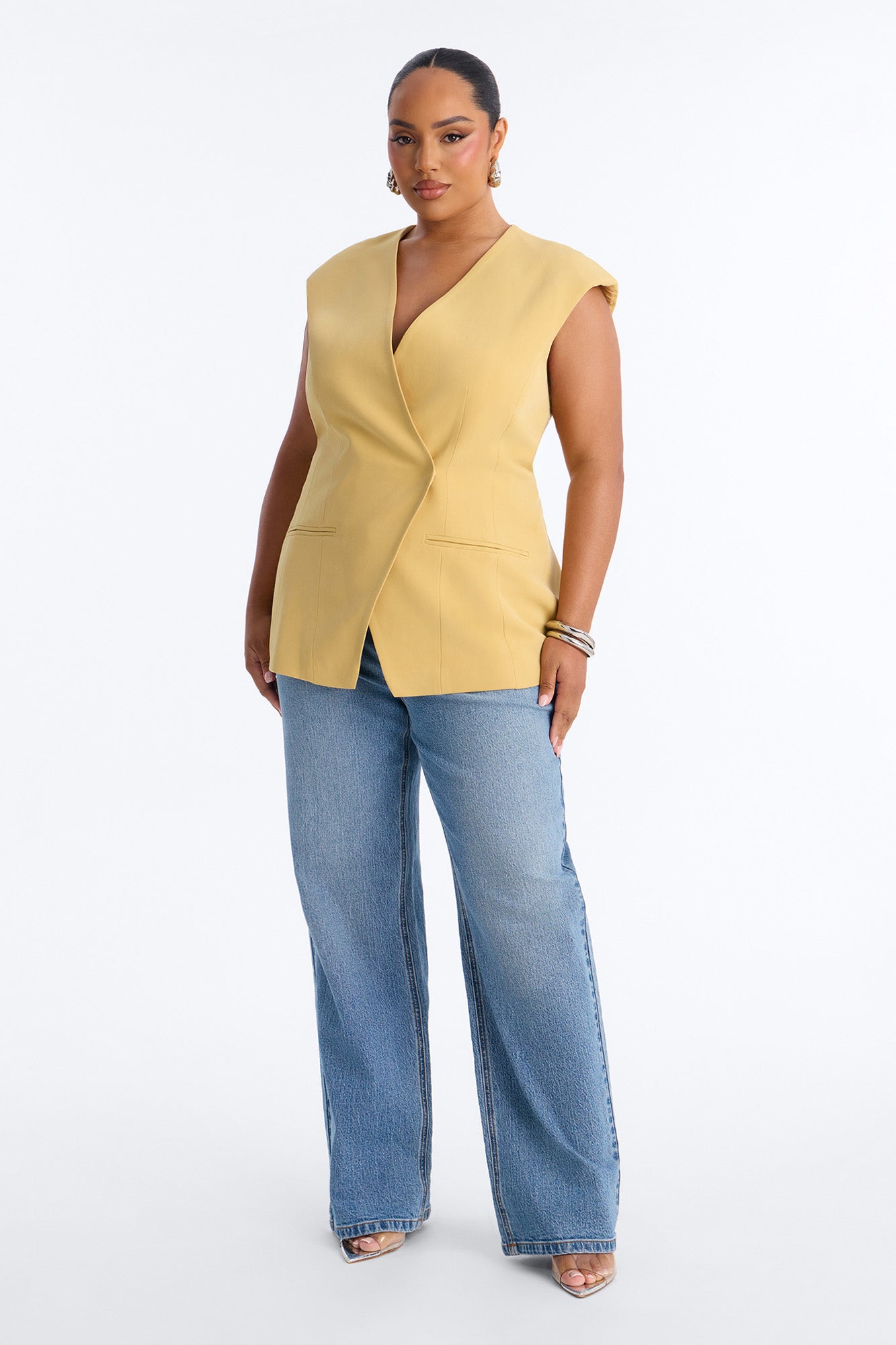 Happy Hour Double Breasted Fitted Vest - Mustard