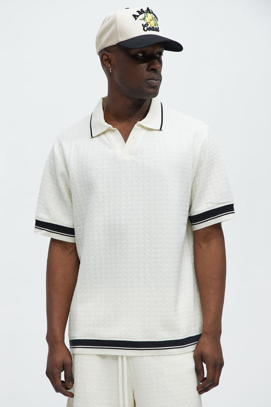 Princeton Textured Johnny Collar Polo Shirt - Cream