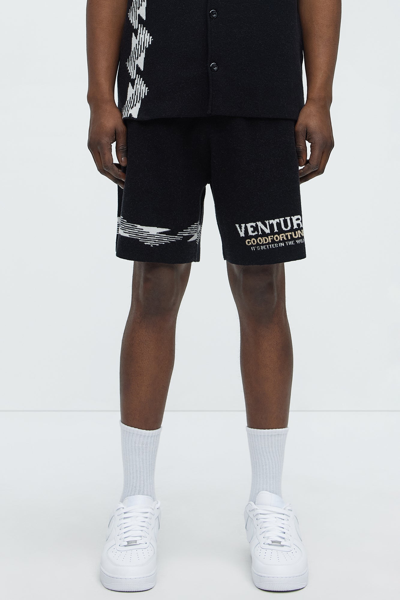Dragon Palm Knitted Relaxed Shorts - Black/combo