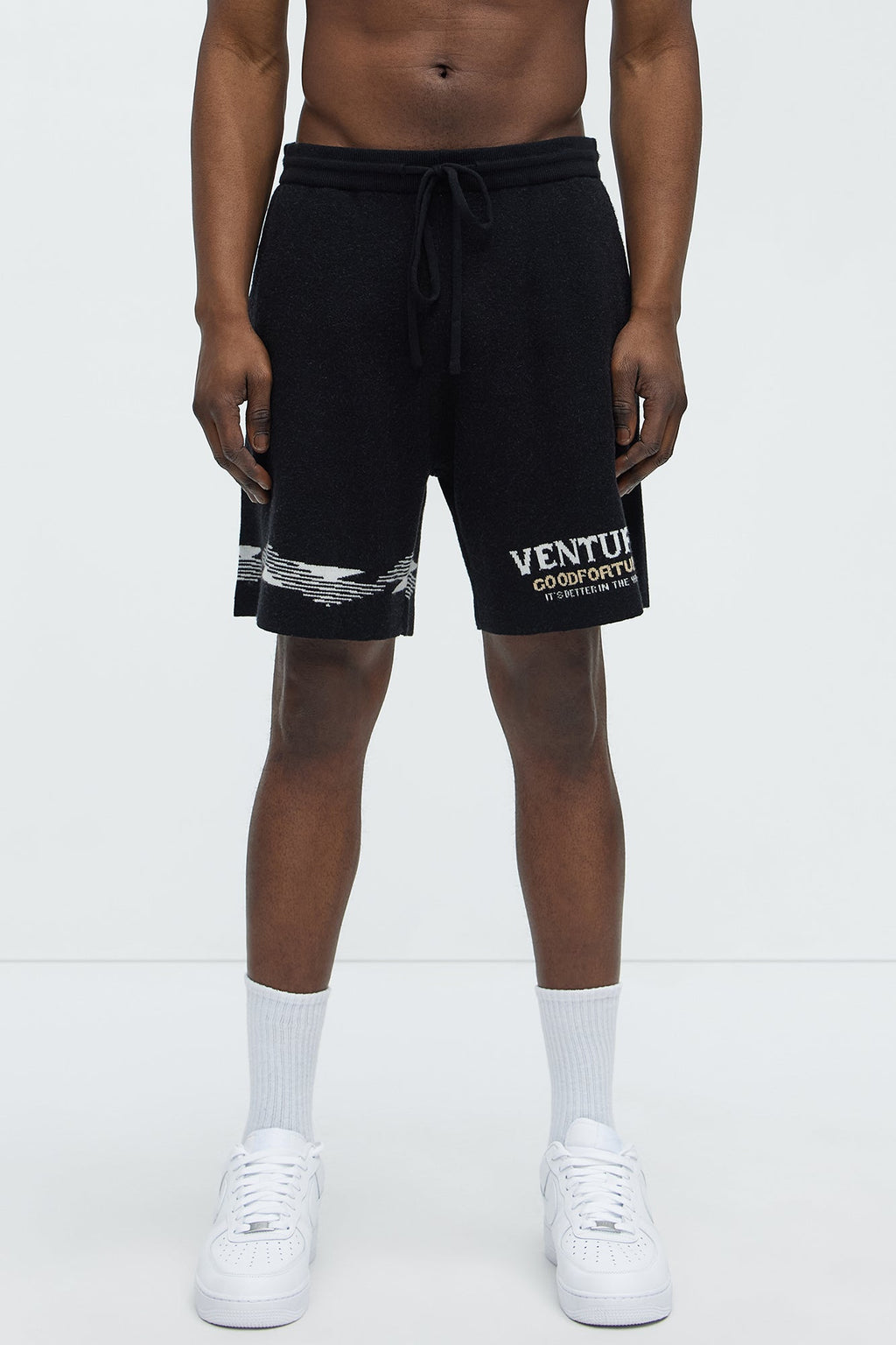 Dragon Palm Knitted Relaxed Shorts - Black/combo