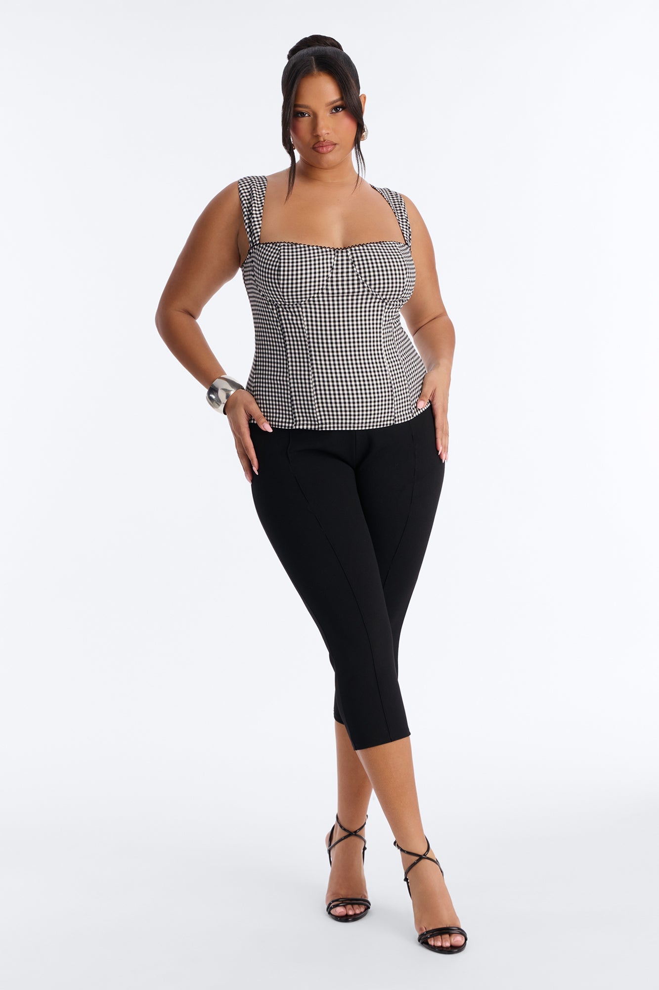 Always Around You Gingham Corset Top - Black/combo