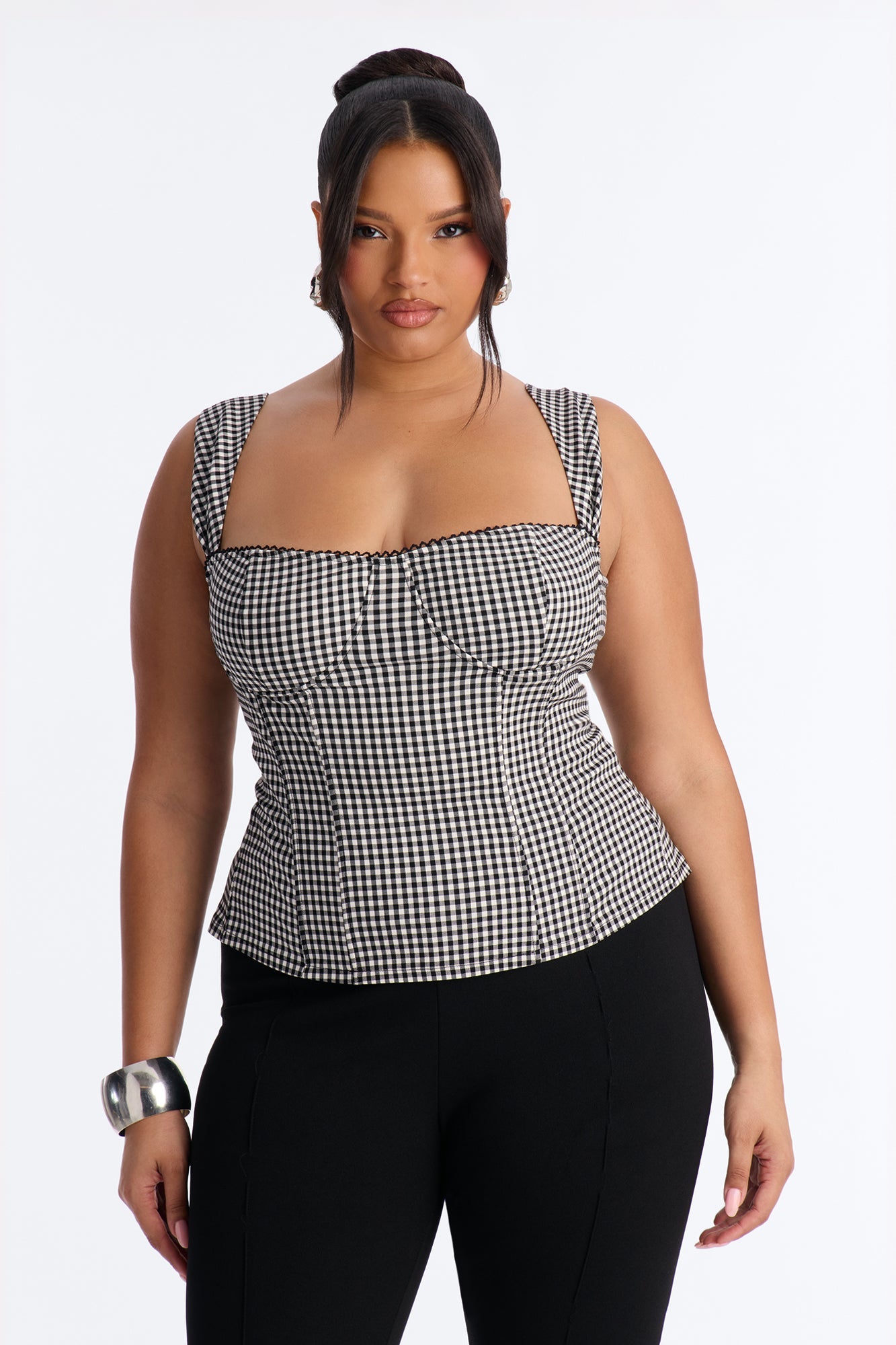 Always Around You Gingham Corset Top - Black/combo