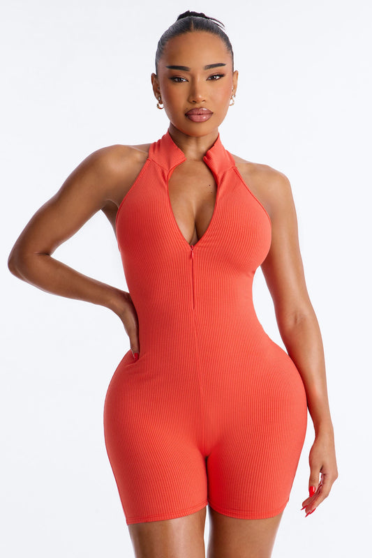 Mariana Zip Snatched Romper - Orange