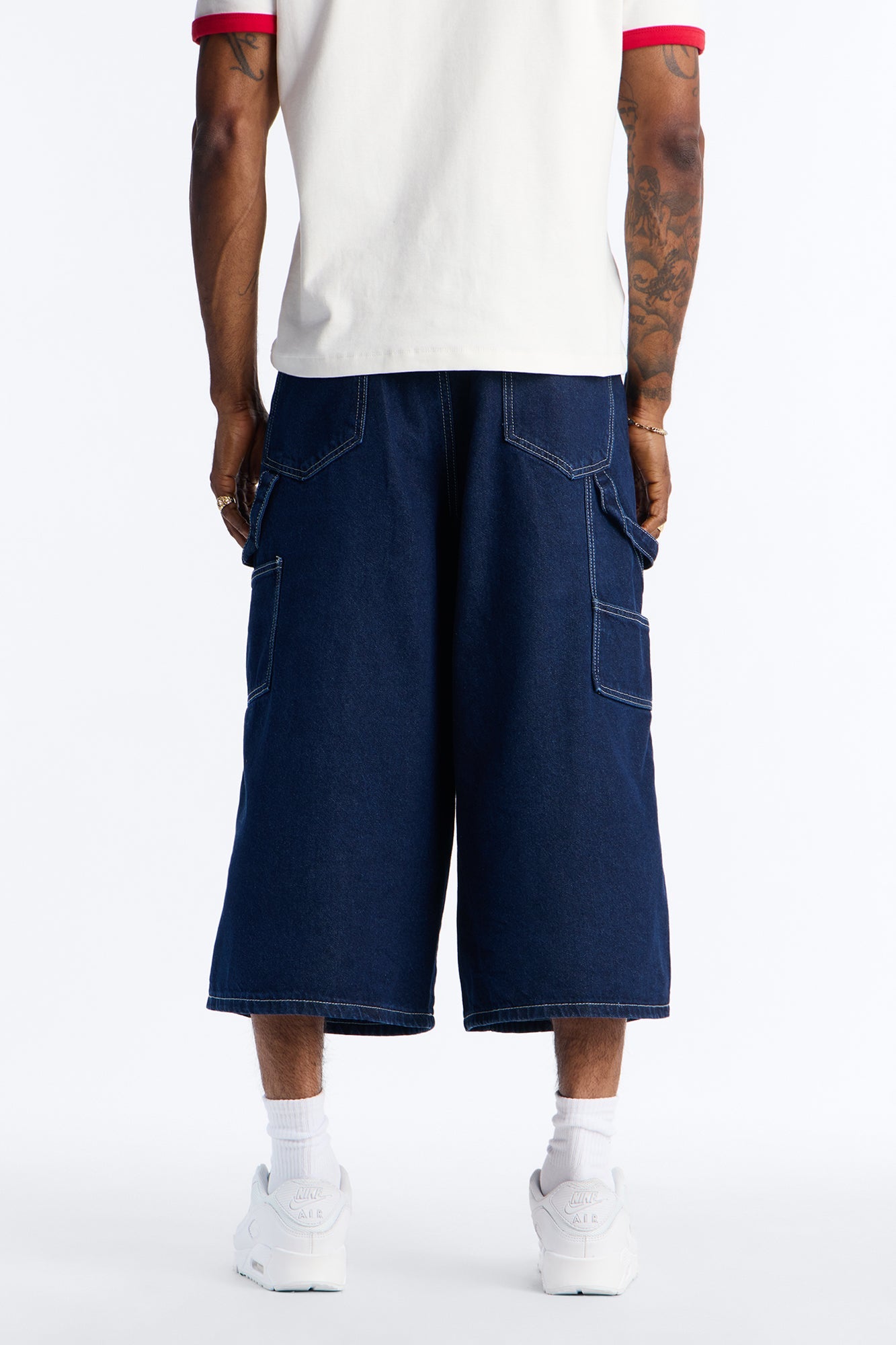 Super Baggy Button Drop Denim Shorts - Dark Wash