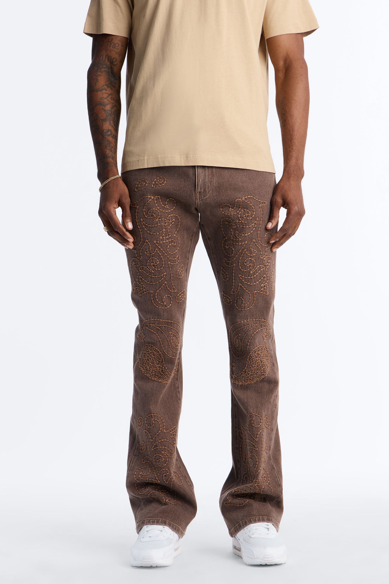 Stacked Skinny Flare Paisley Rodeo Jean - Brown