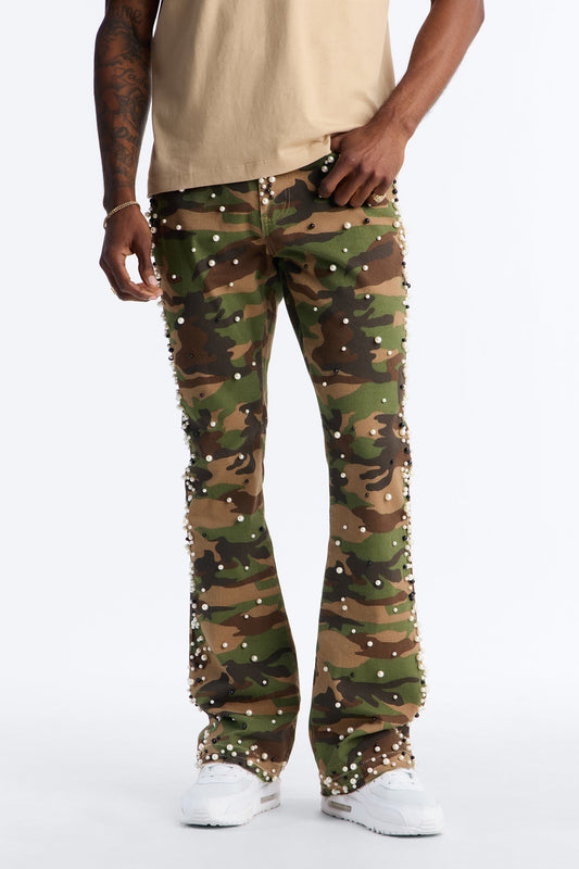 Stacked Skinny Flare Pearl Camo Jean - Camouflage