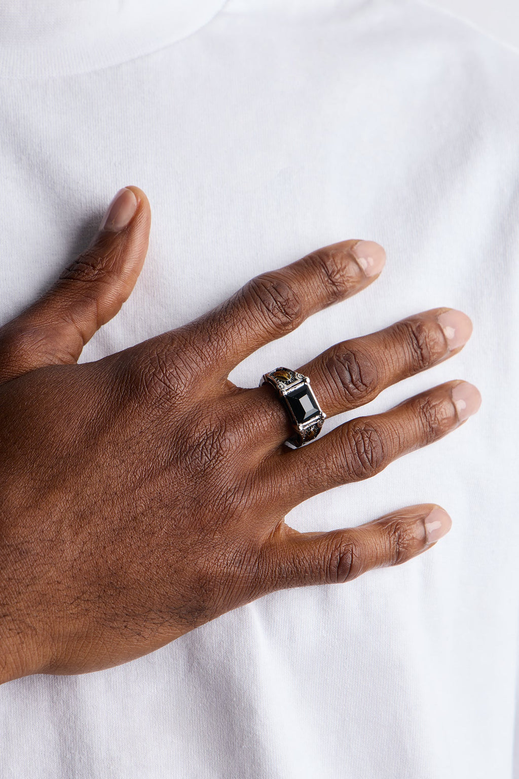 Gothic Obsidian Saint Ring - Silver