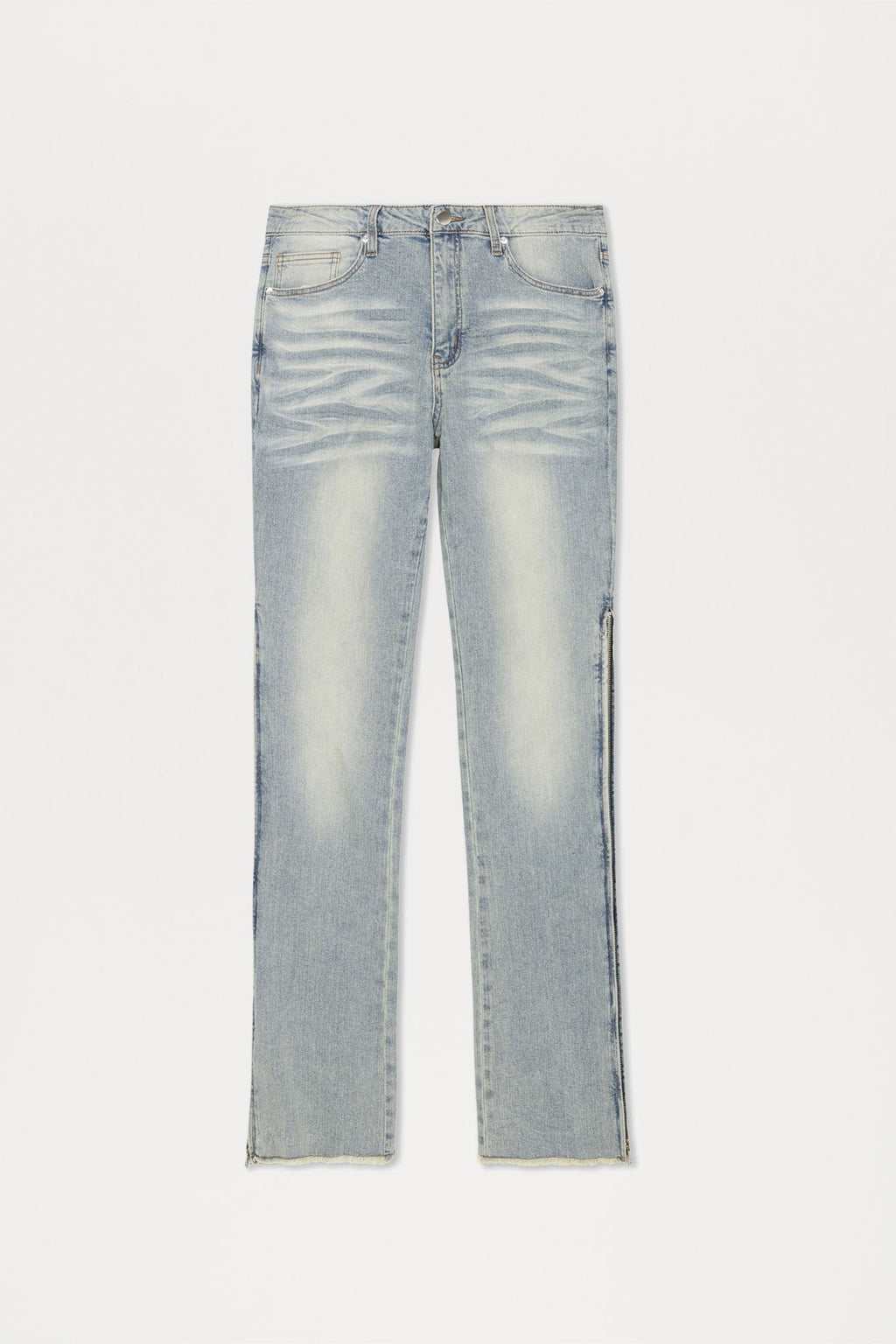Along Side Zipper Stacked Skinny Flare Jeans - Light Blue Wash