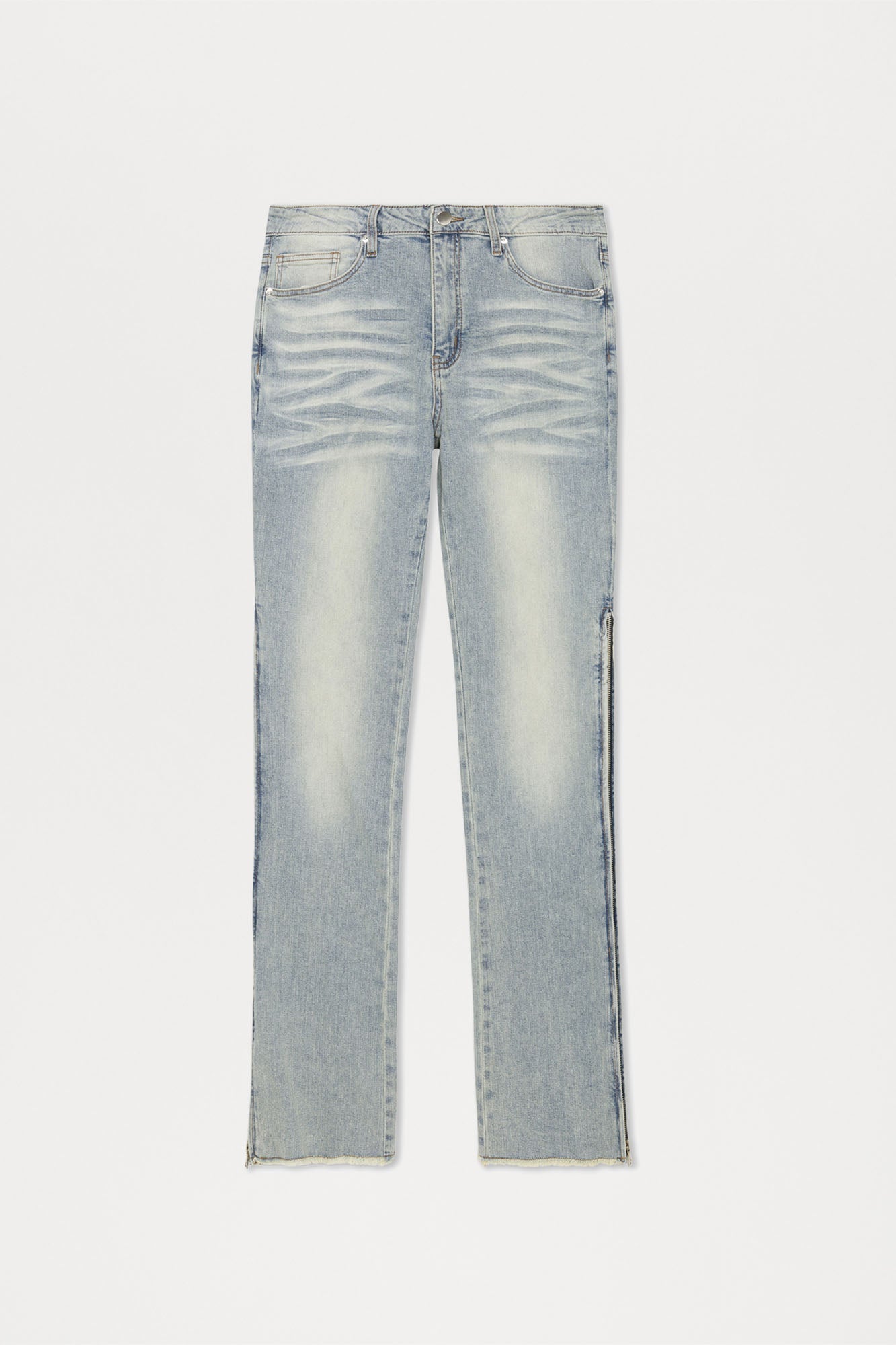 Along Side Zipper Stacked Skinny Flare Jeans - Light Blue Wash