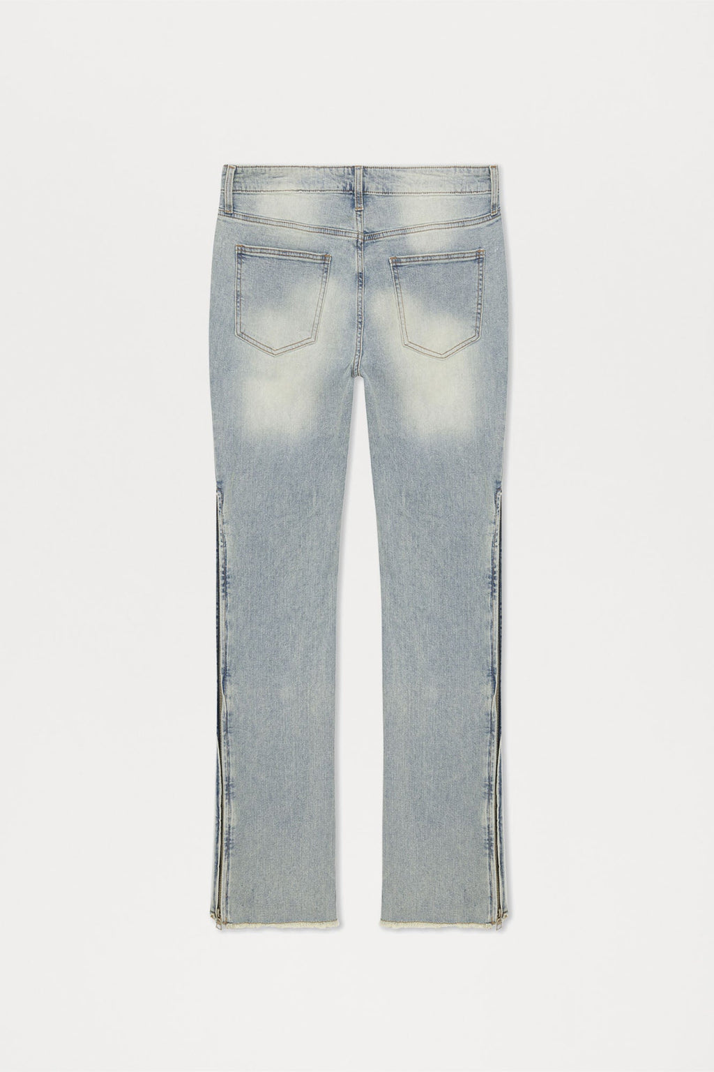 Along Side Zipper Stacked Skinny Flare Jeans - Light Blue Wash