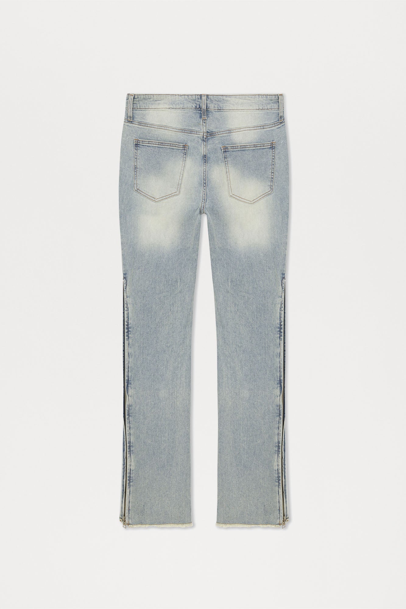 Along Side Zipper Stacked Skinny Flare Jeans - Light Blue Wash