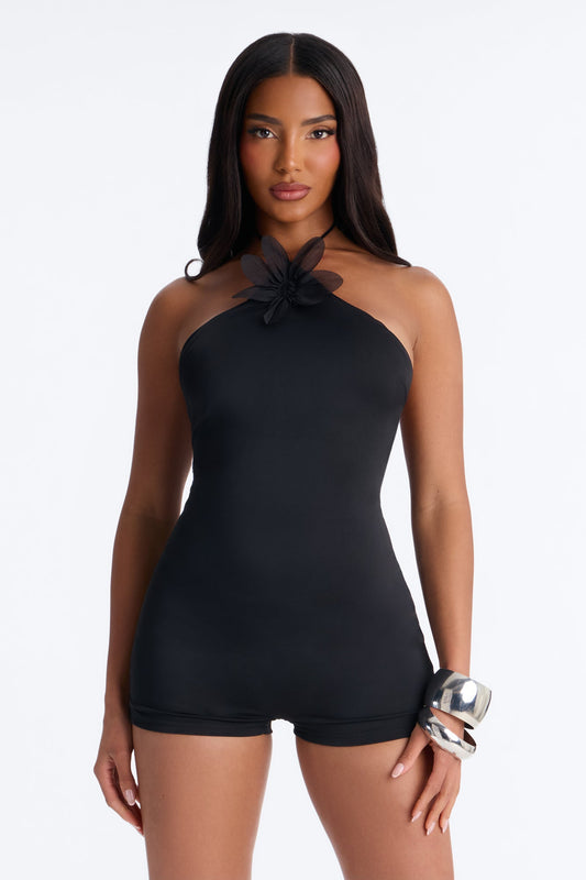 Nella Halter Micro Romper - Black