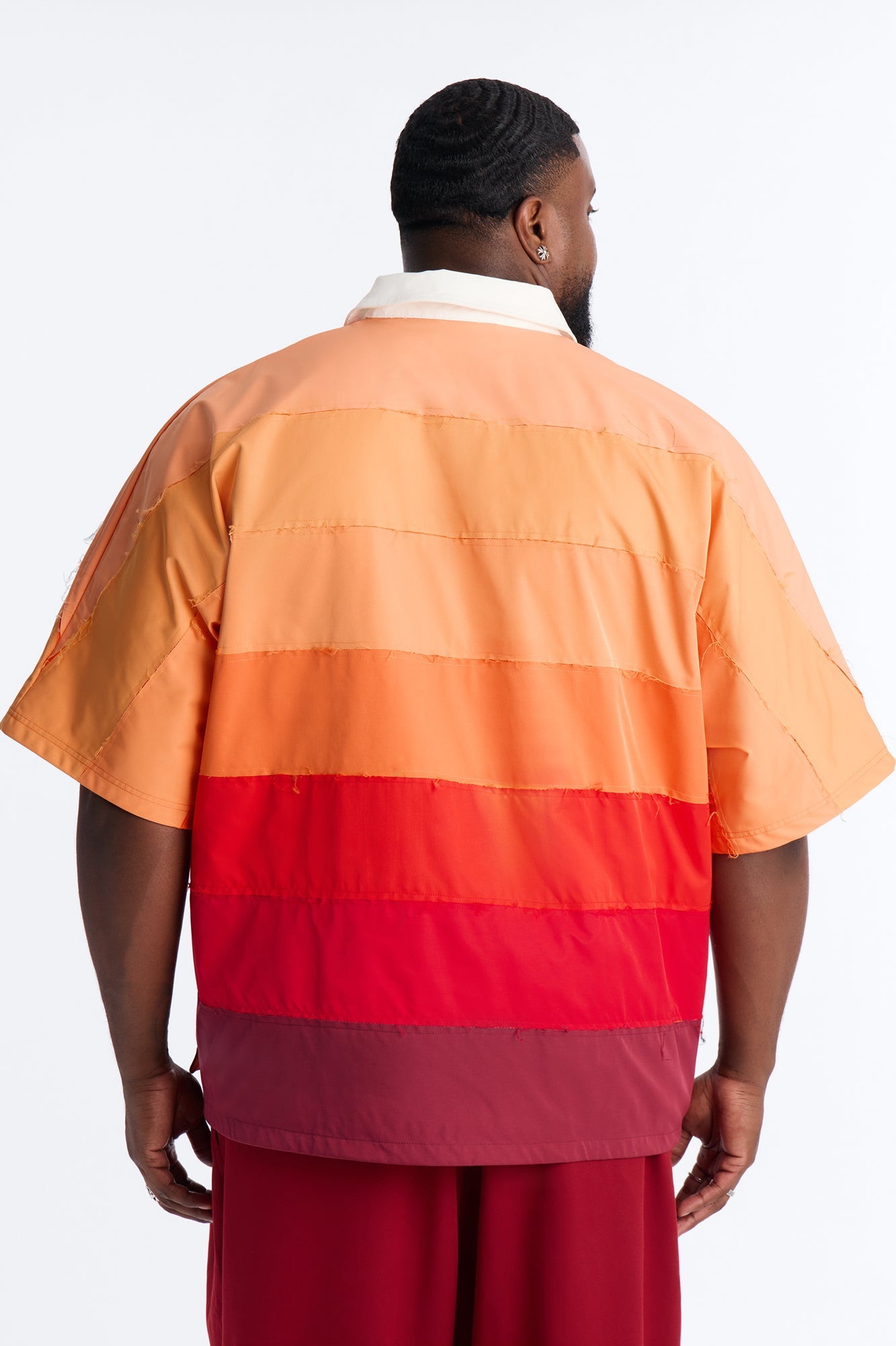 Oversized Frayed Zip Collar Polo - Orange