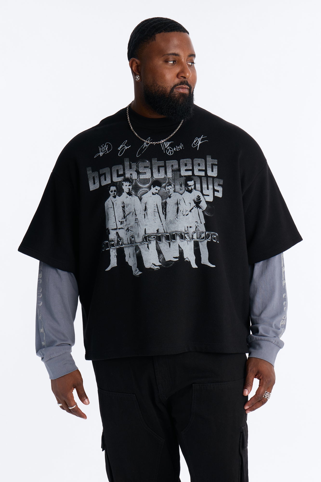 Backstreet Boys Larger Than Life Oversized Fleece Twofer - Black Wash
