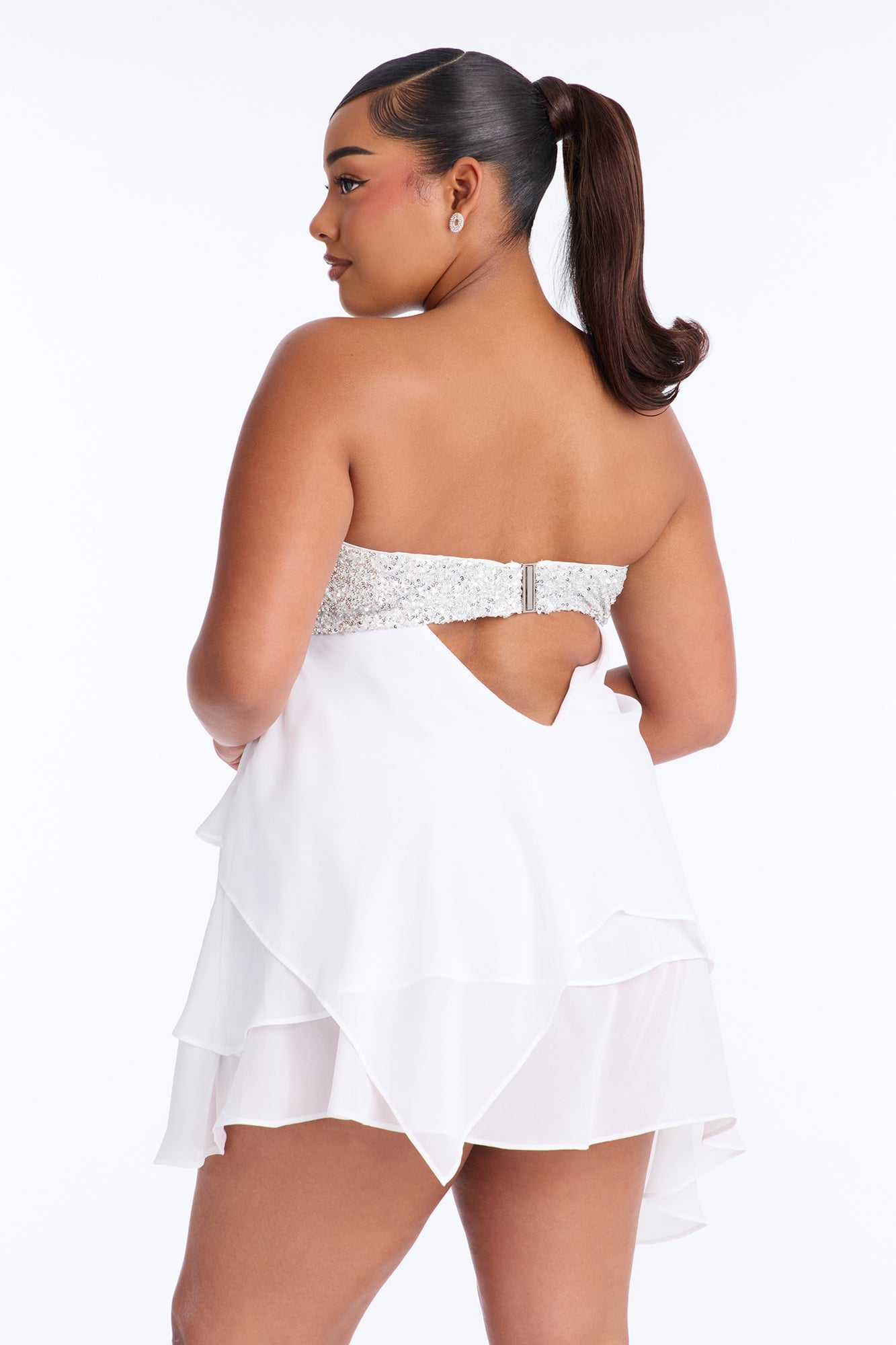 Timeless Sequin Trim Chiffon Mini Dress - White