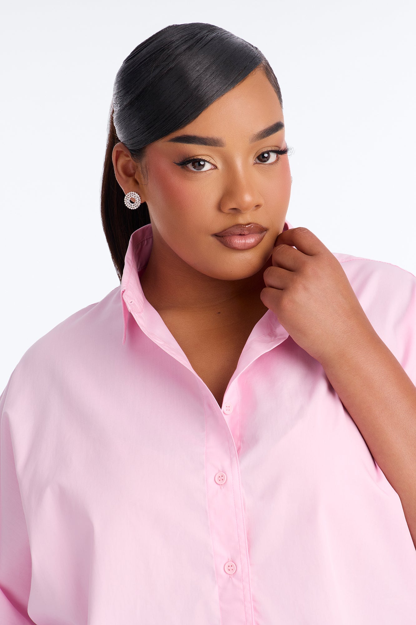 Sancie Oversized Poplin Button Up Shirt - Pink