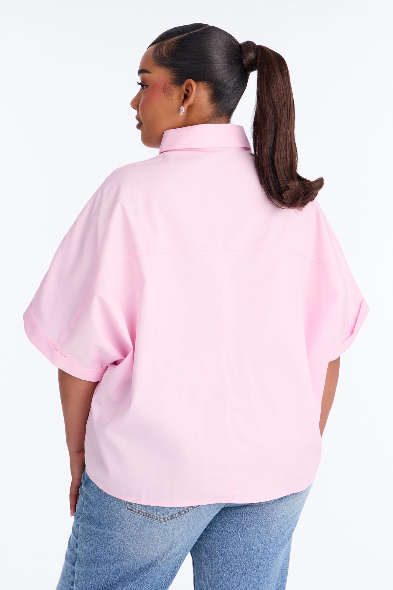 Sancie Oversized Poplin Button Up Shirt - Pink