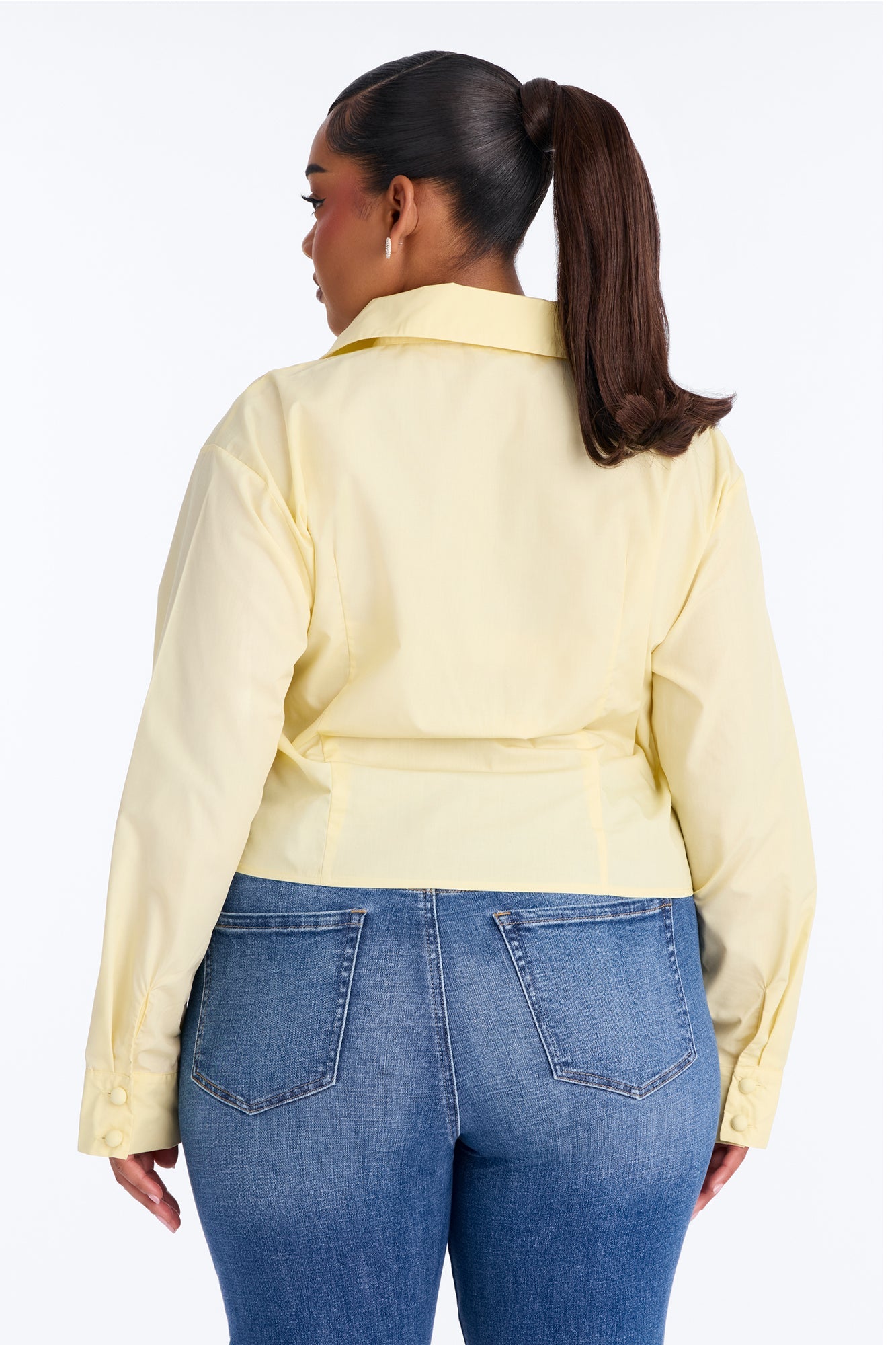 Late For Work Asymmetrical Poplin Shirt - Butter Yellow