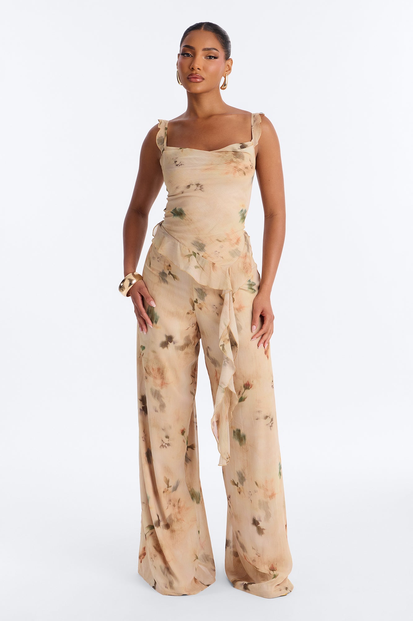 Paige Chiffon Floral Jumpsuit - Peach