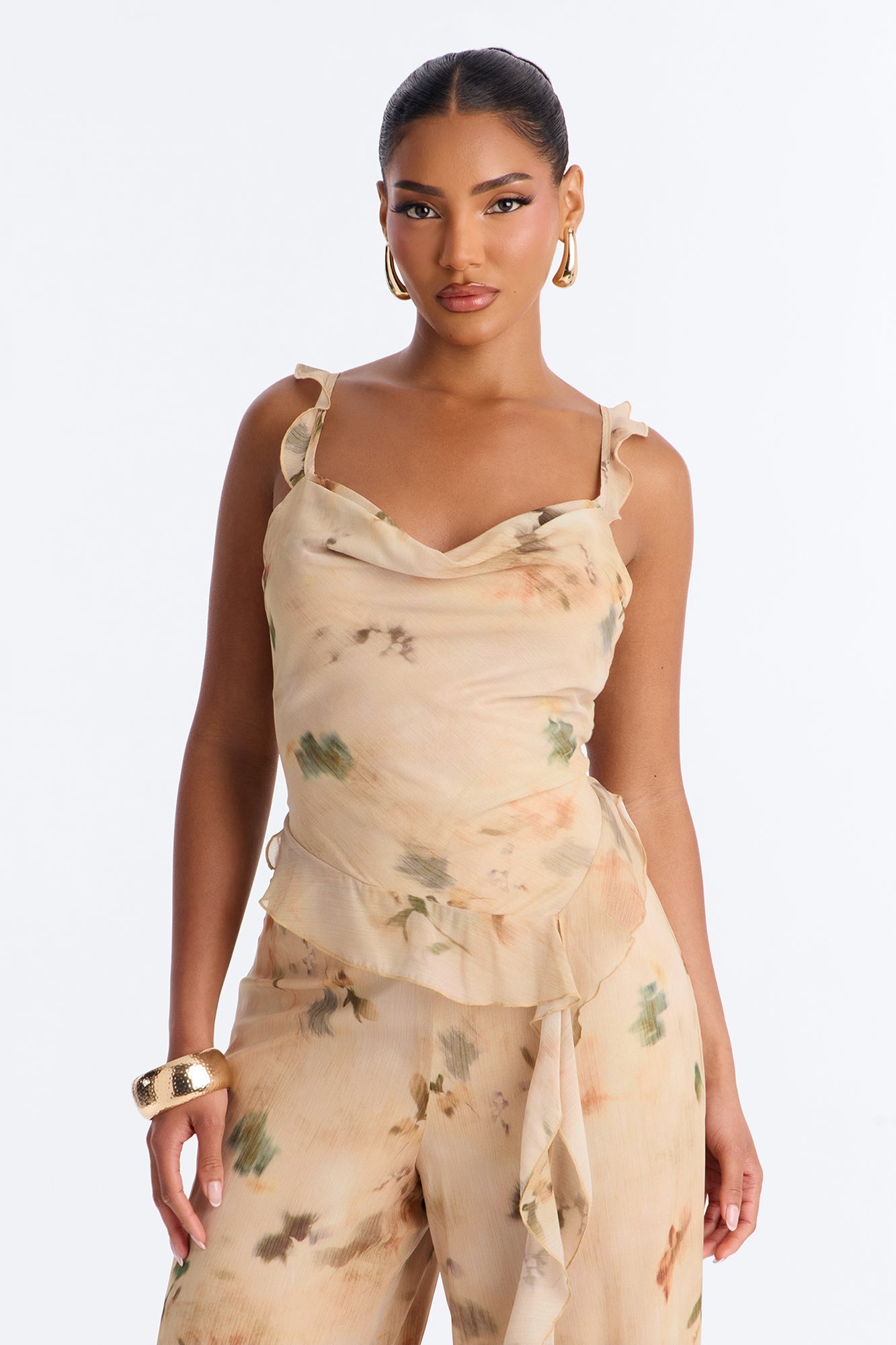 Paige Chiffon Floral Jumpsuit - Peach