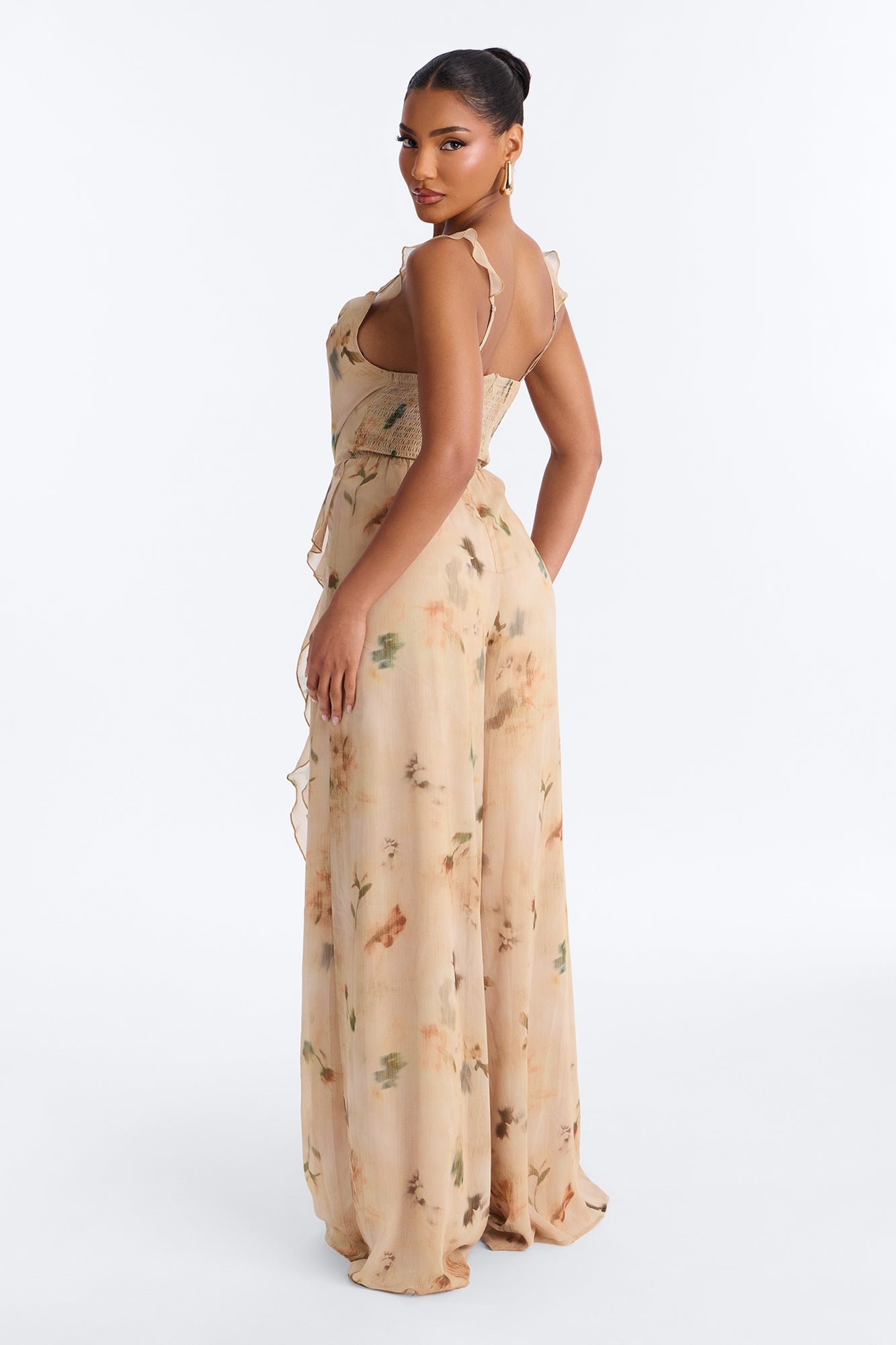 Paige Chiffon Floral Jumpsuit - Peach