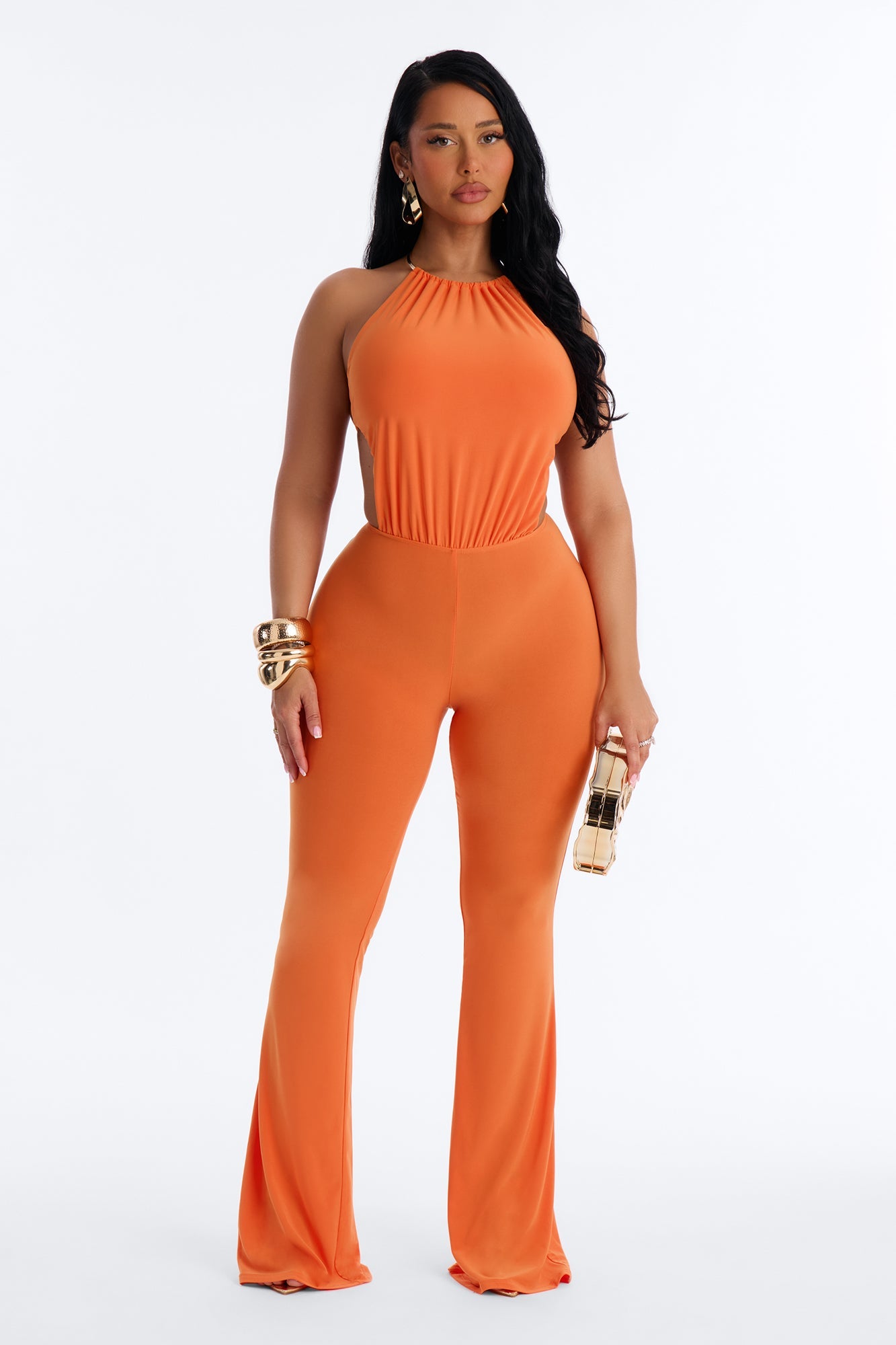 Irie Backless Flare Leg Jumpsuit - Orange