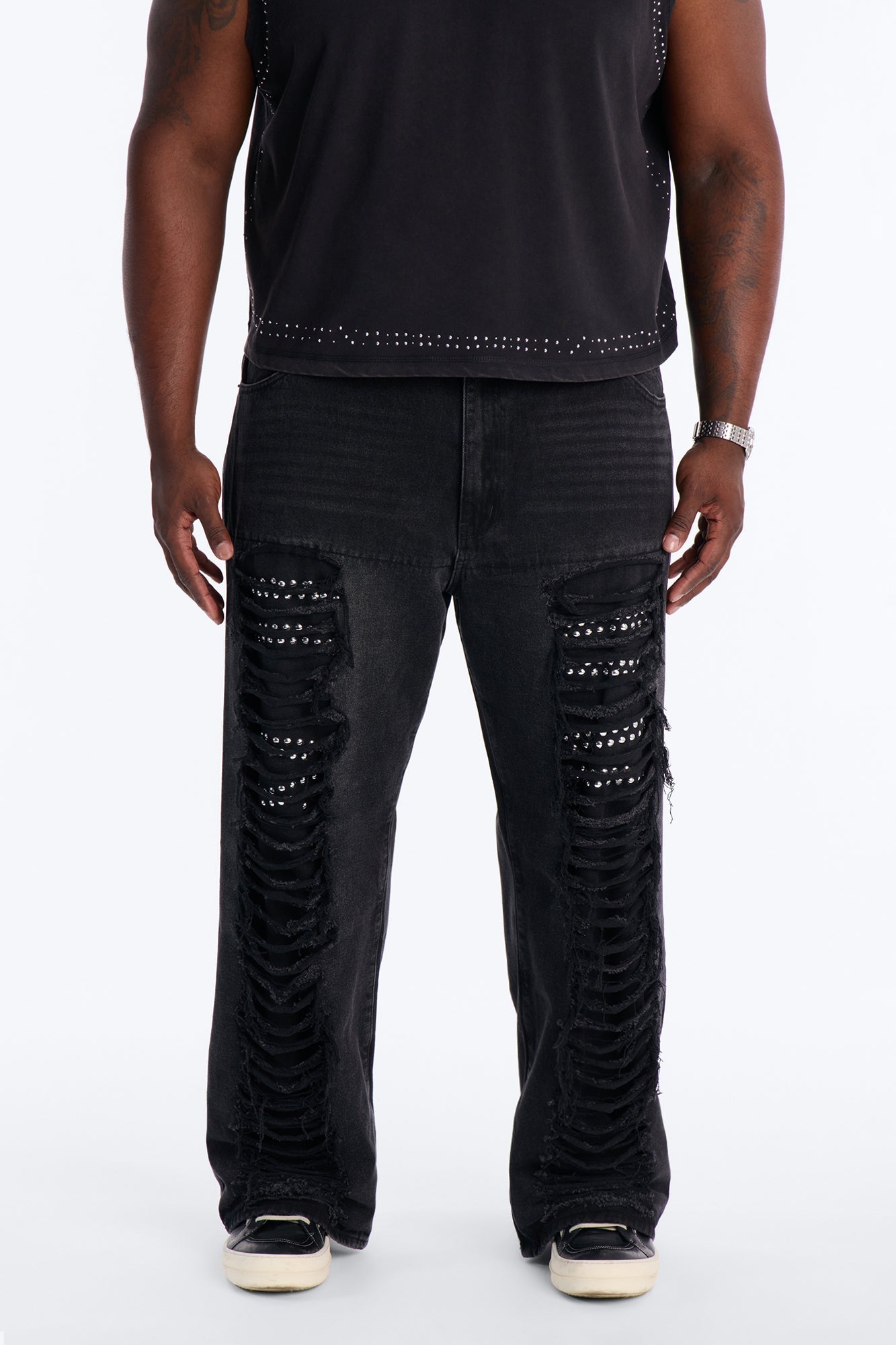 Baggy Studded Mayhem Jean - Black Wash