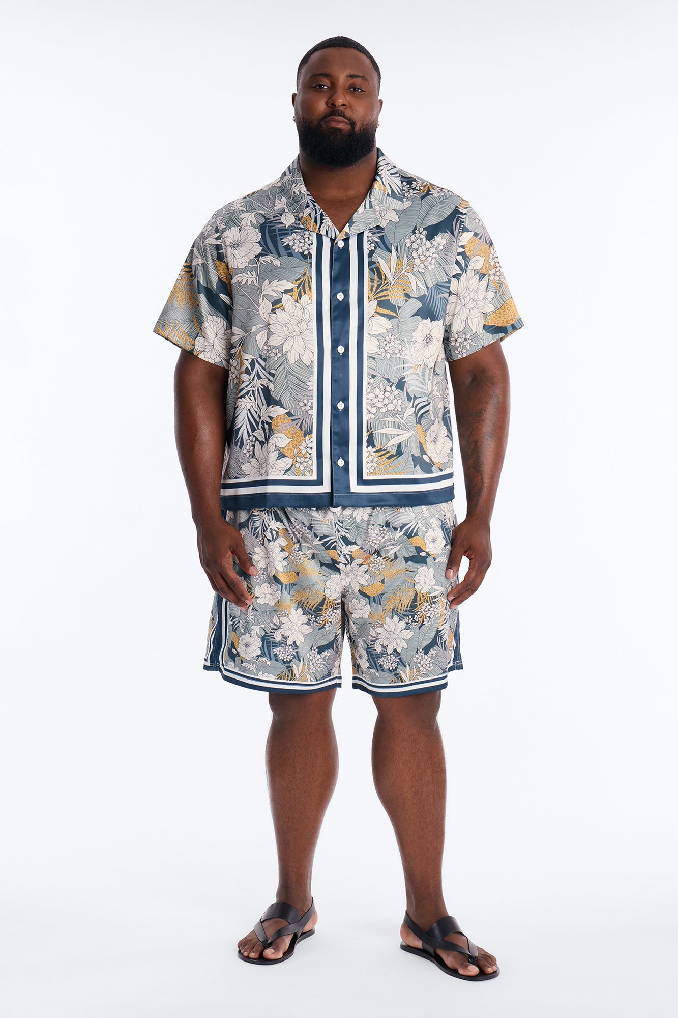 Relaxed Palm Vista Cuban Button Up Shirt - Blue