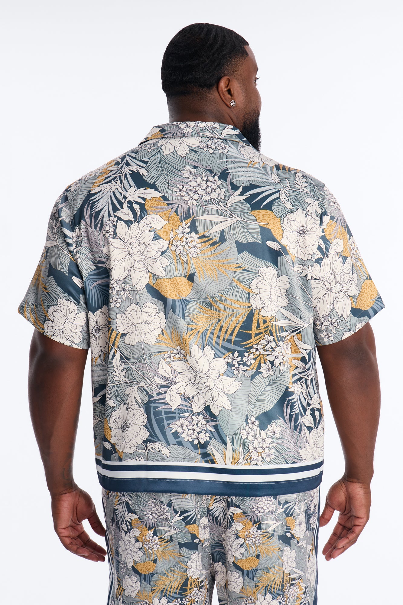 Relaxed Palm Vista Cuban Button Up Shirt - Blue